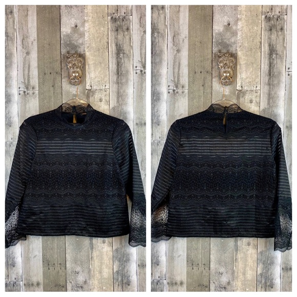 Maje Lizie Lace Top in Black Size 2. - Picture 9 of 11